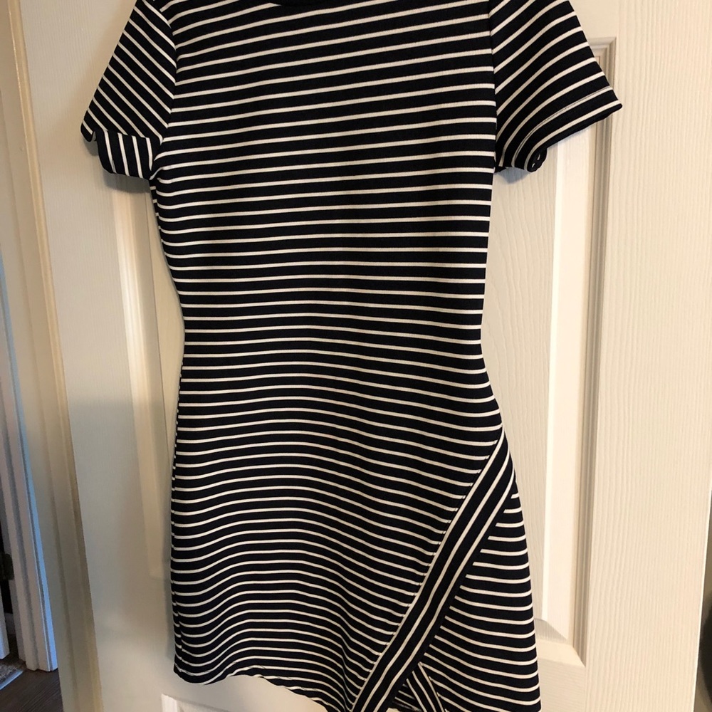 Navy and white striped dress